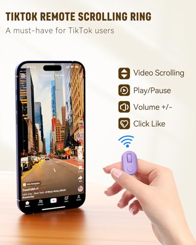 Anillo de desplazamiento con punta de dedo Tik Tok, volteador de página para iPhone iPad, control remoto Bluetooth con carcasa de carga Compatible con iOS, teléfonos Android, tabletas - Lila - imagen 2