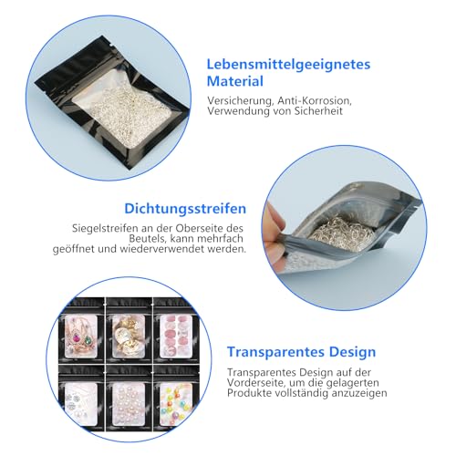 120 Stück Mylar Beutel Set 7 * 10cm Zip Beutel Schwarz Wiederverschließbare Beutel Druckverschlussbeutel Tüten mit Verschluss für Süßigkeiten Keksen Schmuck