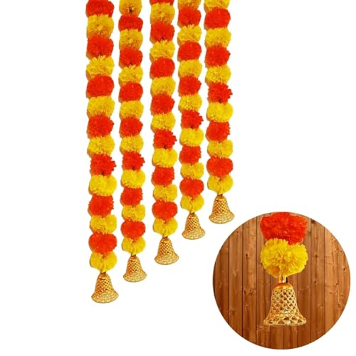 RajmartGlobal Handmade Artificial Marigold Flowers Garland for Diwali Decoration Items Genda Phool for Home, Navratri, Festival, Wedding & Birthday Decor - (5 Ft Approx, Yellow & Orange (2)