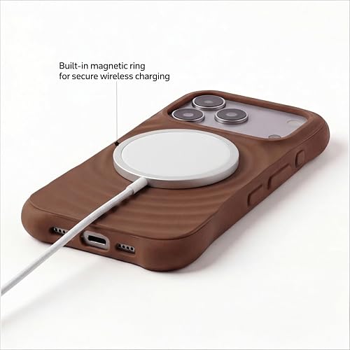 Image of amazon basics Shockproof Case for iPhone 17 Pro Max | Ripple Pattern | Camera Protection | Protective Cover with Enhanced Grip & Wireless Charging Support - Brown