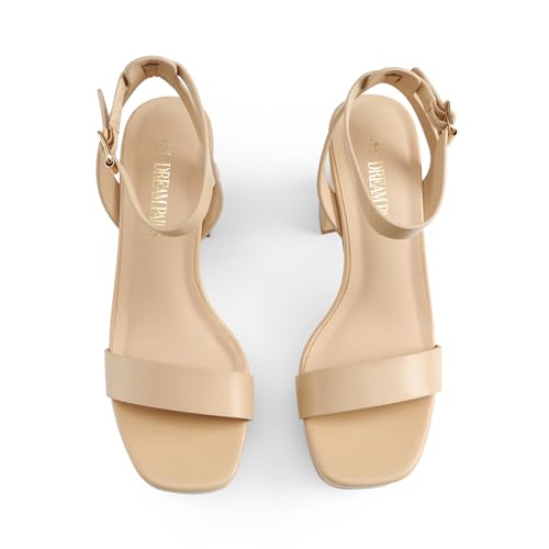 DREAM PAIRS Platform Heels for Women High Block Chunky Open Toe Ankle Strap Heels Fashion Wedding Party Evening Prom Dance Dress Pump Sandals Shoes,Size 7.5,Nude-Pu,SDHS2420W by DREAM PAIRS - Used condition - Image 9