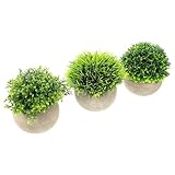 ROMISBABA Macetas de Pulpa Media Bola 3 Piezas para Escritorio, Plantas Artificiales Verdes (Pino, Arroz Triturado, Rojián), Decoración de Bonsáis Artificiales para Hogar y Oficina