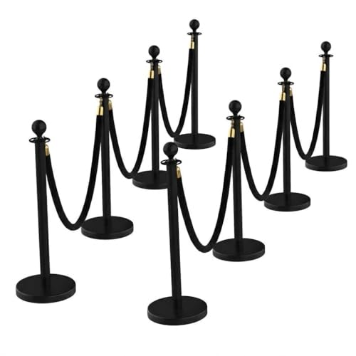 Lot de 8 poteaux de barrière en acier inoxydable avec corde - Support de délimitation à tête sphérique - Système de guidage des personnes pour...