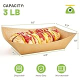 ZORRITA 3 Lb Paper Food Trays - 50 Pack Disposable Nacho Trays, Kraft Paper Food Boats Taco Holders Party Serving Baskets for Hot Dogs Snacks Tacos Fries