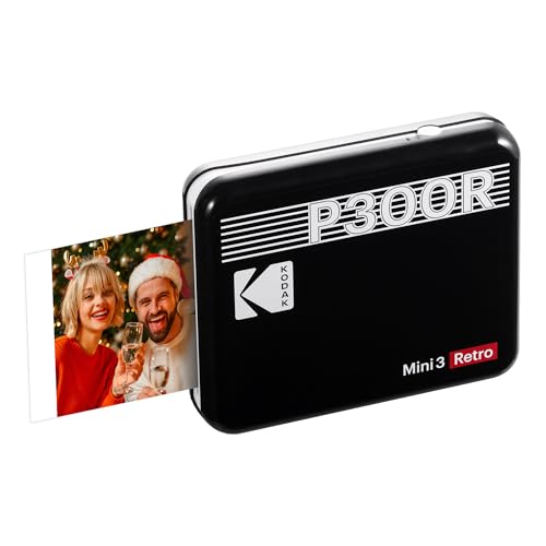 Image of KODAK Mini 3 Retro 4PASS Portable Photo Printer (3x3 inches) + 8 Sheets, Black