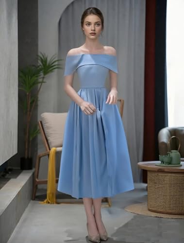 A-Line/Princess Elegant Prom Dress Cocktail Dress Off The Shoulder Short Sleeve Knee-Length with Pleated 20252