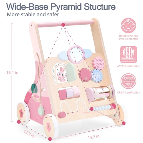 image for PairPear Wooden Baby Walker Push and Pull Learning Activity Walker,Tod