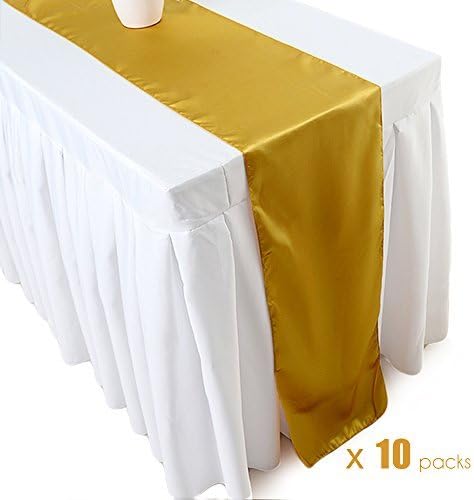 Ecore Gold Table Runner 10 Pack Satin Table Runners,12 x 108 Inches for Wedding Banquet Decoration