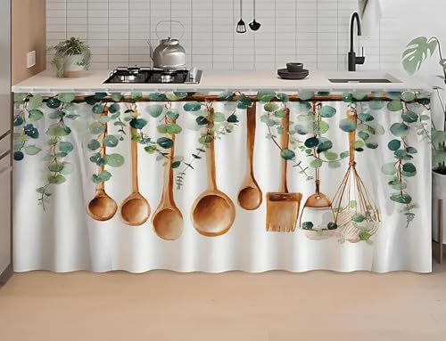 Image of Premium Printed Kitchen Sink Curtain with Rod Pocket | Under Sink Storage Cover for Kitchen Cabinet | Washable Dustproof Wash Basin Curtain | Bathroom Cabinet Cover Curtain (Spoons)