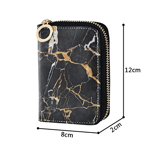 Black Marble with Yellow and White Veins Agate Ripples Luxury Paint Grey Credit Card Coin wallet, RFID Blocking Compact Women Leather Card Holder, Key Change Organizer, Zipper Purse Clutch Pouch4