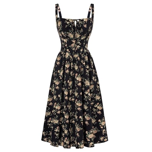 Image of Scarlet Darkness Women's Floral Midi Dress Corset Sundresses 2026 Summer Spring Vacation Milkmaid Dresses