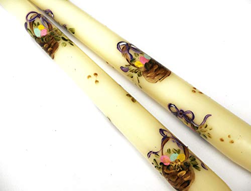 Decorative Hand Painted Colorful Pastel Easter Egg Basket Ivory Taper Candles Decor Whimsical Spring Decorations #TOP2