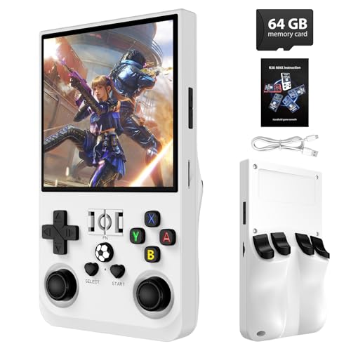 R36MAX Retro Handheld Game Console, Retro Gaming Console with 64GB TF Card, 18000+ Classic Games, 4.0 Inch IPS Display, Linux System, 4000mAh Battery (Ivory White)