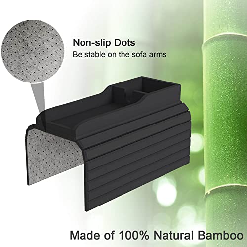 Suyudsm Sofa Cup Holder Arm Tray, Armrest Tray Table For Couch, Tv Table Tray For Remote, Cellphone, Drinks, Nature Bamboo Design Gift For Family (Black) #TOP5