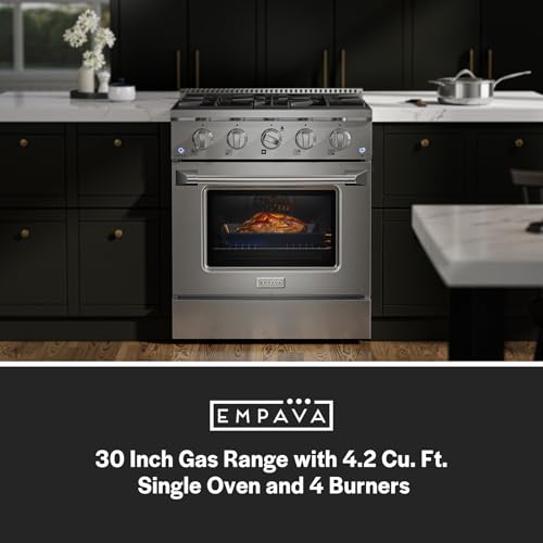 image for Empava Gas Range, Convection Oven 4.2 Cu. Ft with 4 Deep Recessed Burn