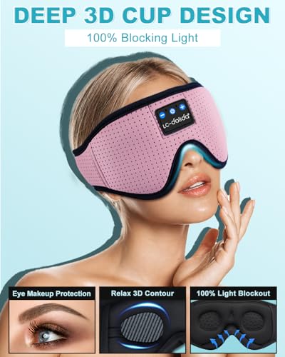 Image of LC-dolida Sleep Headphones, 3D Sleep Mask Bluetooth Wireless, Sleeping Headphones for Side Sleepers Sleep Eye Mask Music Weighted Sleeping Mask Meditation Gifts for Men Women (Rose Pink)