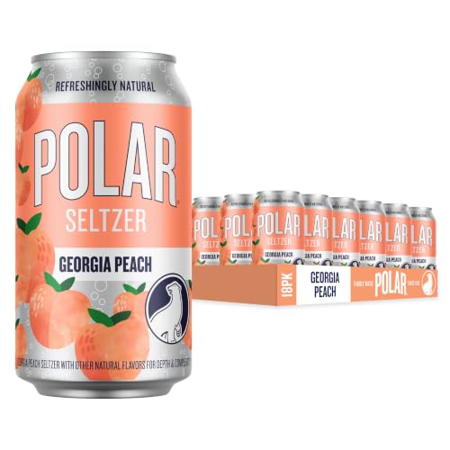 Polar Seltzer Water Georgia Peach, 12 fl oz cans, 18 pack