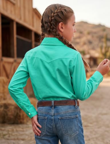 Image of Noomelfish Girls Long Sleeve Western Pearl Snap Button Down Shirt Cowgirl Outfits Blouse Tops (5-14 Years)
