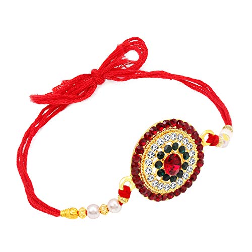 Image of LIVE EVIL Mens Trendy Gold Plated Jaipuri Beads Work Rakhi For Brother Sister With Raksha Bandhan Greeting Card Having Traditional Ethnic Unique Design Specially Hand Made By Indian Craftsman