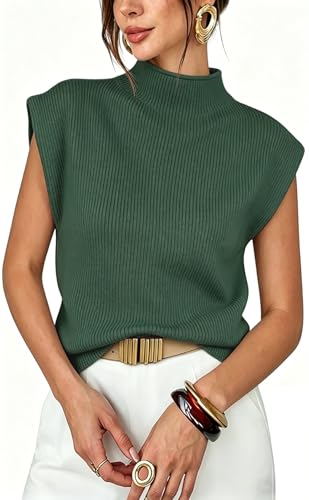 Image of Womens Sleeveless Sweater Vest Mock Neck Tank Tops Casual Cap Sleeve Knit Pullover Summer Clothes
