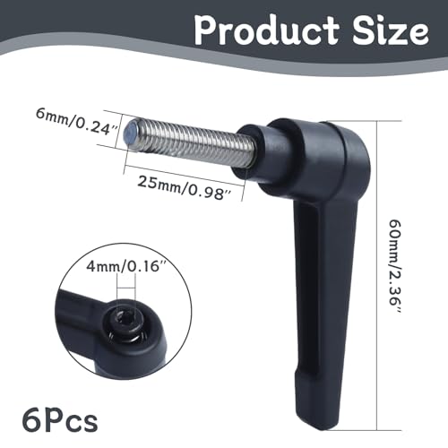 Image of Clamping Lever Handles with Quick Release Push Button Locking, 304 Stainless Steel M6 x 25mm Stud - Black (6 Pack)