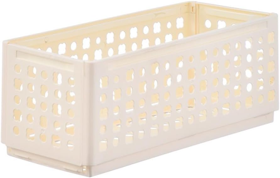 Collapsible Storage Box, Plastic Crate, Space-Saving Folding Basket For Home Classroom Office Kitchen Bedroom Snack And Cosmetics(Large milk white)
