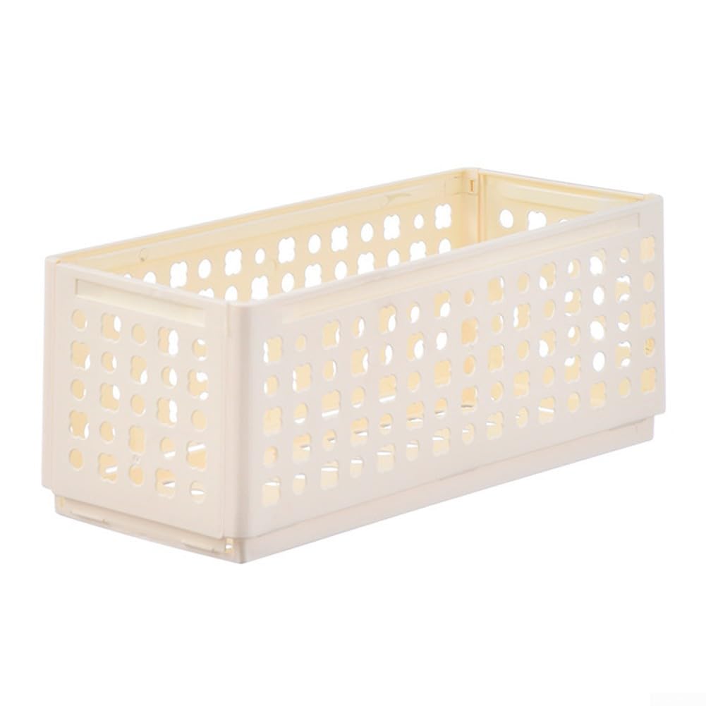 Collapsible Storage Box, Plastic Crate, Space-Saving Folding Basket For Home Classroom Office Kitchen Bedroom Snack And Cosmetics(Large milk white)