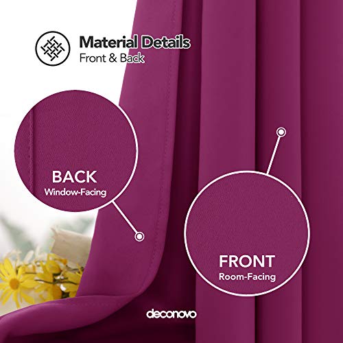Image of Deconovo Thermal Insulated Blackout Grommet Panel Fushcia for Living Room Window Curtain