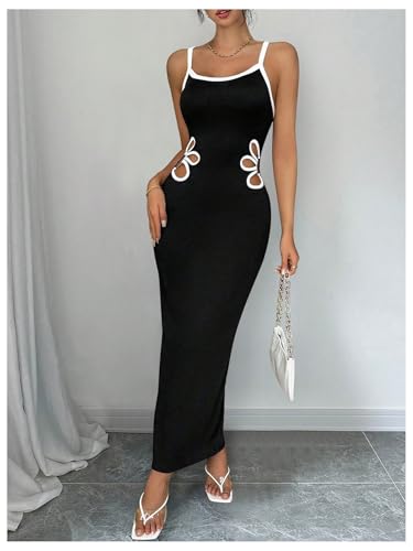 Image of Verdusa Women's Floral Cut Out Bodycon Maxi Dress Split Backless Sleeveless Cami Dress