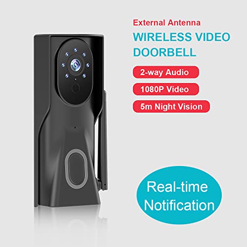 Yuventoo Campainha de vídeo sem fio com USB Chime 1080P Visual em tempo real Detecção PIR Visão notu