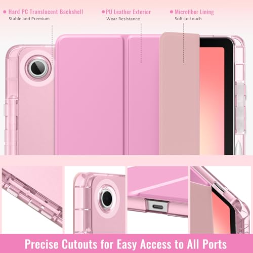 Image of MoKo Case for Samsung Galaxy Tab S10 Lite 10.9 Inch 2025 [SM-X400 /SM-X406B] with S Pen Holder, Slim Light Trifold Protective Cover with Hard PC Translucent Back Shell, Auto Wake /Sleep, Flowers Pink
