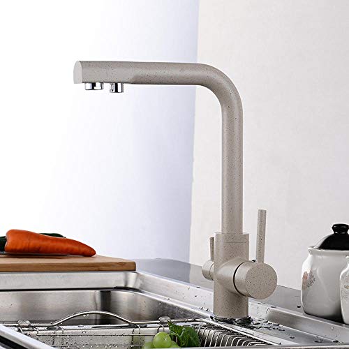 Mitigeur de cuisine 3 en 1 laiton avec sortie eau filtrée potable et bec pivotant 360° coloris avoine