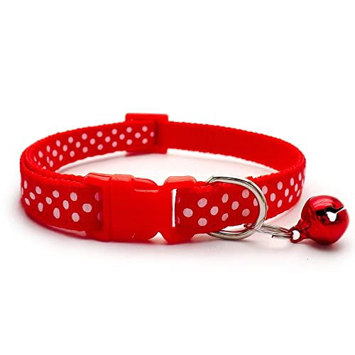 Small Dog Puppy Pet Collar Spot Design with Bell Nylon Adjustable Size 19-32cm Red - Image 2
