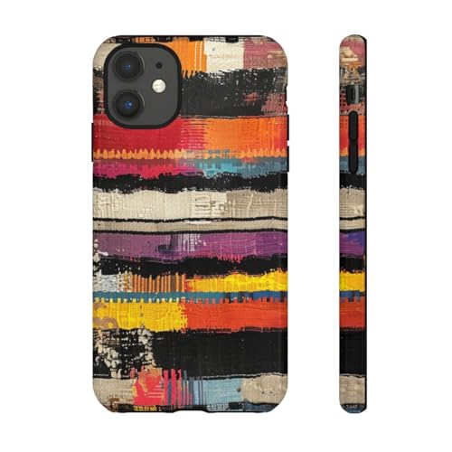 Coque iPhone 11 multicolore résistante motif tissé abstrait brillant rigide