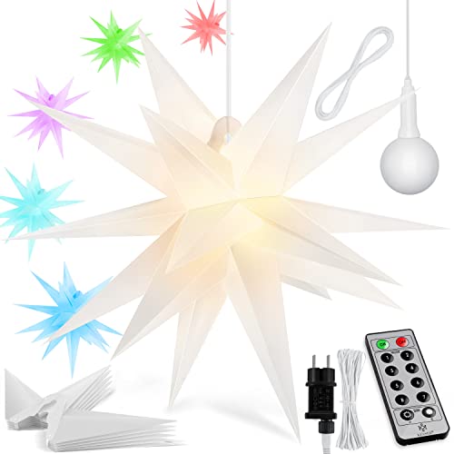 Preisvergleich Produktbild KESSER® 100cm Leuchtstern 3D, LED Weihnachtsstern mit Fernbedienung Farbwechselmodus Timer für innen und außen, Adventsstern Beleuchtet hängend Bunt Stern + Warmweiß Licht