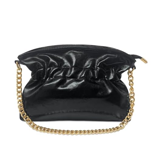 KKXIU Bolsa feminina clutch noturna metálica brilhante cor sólida bolsa transversal com alça de corrente elegante para festa de casamento, Preto