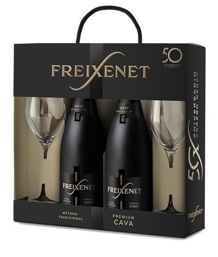 Freixenet Cava Cordón Negro Brut, estuche 2 botellas y 2 copas