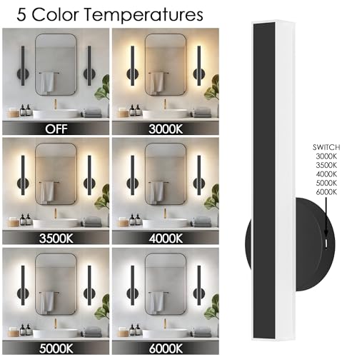 Image of Aipsun Black Wall Sconce Hardwired Modern LED 18W Wall Sconce Set of Two, 15.7Inches Wall Lights for Living Room Bedroom Hallway 5CCT