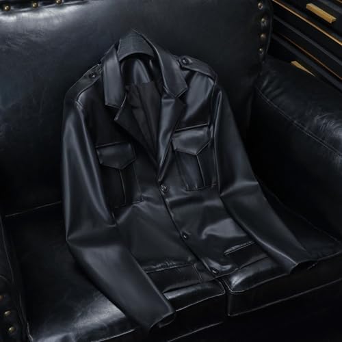 Chaqueta de cuero sintético para hombre estilo motociclista miniatura 3