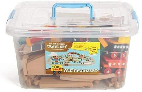 On Track Usa DT4003 Wooden Train Set 100 Piece All In One Wooden Toy Train Tracks Set thumb #5