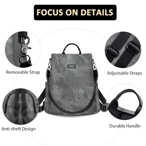 Image of Fmeida PU Leather Backpack Purse for Women Anti Theft Backpack Convertible Fashion Travel Purse Grey