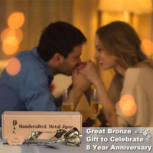 8 Year Anniversary Bronze Gift for Her - Metal Rose Gifts 8th Wedding Anniversary 19th 19 Year for Him Wife Husband Couples, Everlasting Rose Handcrafted Flower Stained Eternal Artwork Home Decor - Image 5
