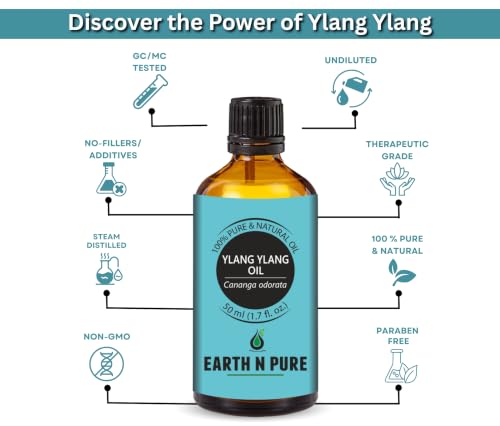 Image of Earth N Pure Ylang Ylang Essential Oil | 100% Pure & Natural | Steam Distilled & Undiluted | For Relaxation, Skin & Hair Care | 50ml