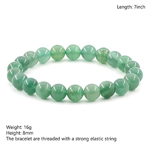 8Mm Natural Gemstones Round Beads Energy Power Crystal Chakra Reiki Healing Elastic Stretch Bracelet 7 Inch Unisex (Green Aventurine) #TOP1