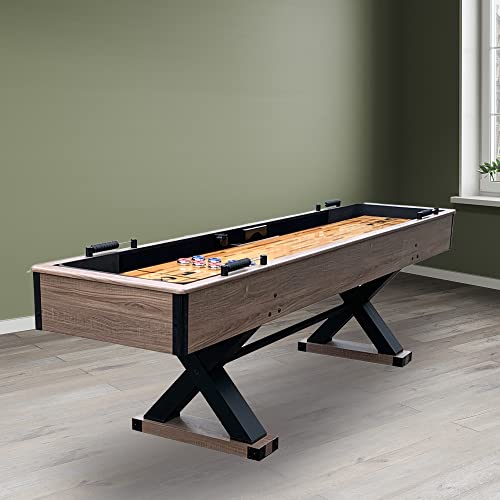 Hathaway Excalibur 9-Ft Shuffleboard Table For Great For Family Recreation Game Rooms,Includes 8 Pucks, Table Brush And Wax,Black, Driftwood #TOP1