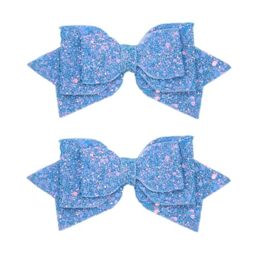 Multicolor Sparkling 5 Inch Glitter Hair Bows - Set of 2 Alligator Clips for Girls, Teens, Toddlers（Sky Blue）