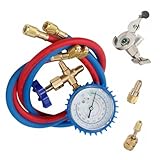 Ciieeo Automotive Ac Pressure Gauge Manifold Hose Set Tool with Silicone Oil Sleeve for Car Ac Maintenance Random Color