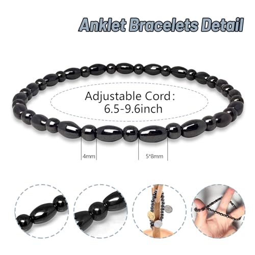 Hion 4 Pack Magnetic Therapy Anti-Swelling Black Obsidian Anklets for Women Men Black Obsidian Ankle Bracelet Hematite Therapy Bracelets Energy Healing Anklet Bracelets2