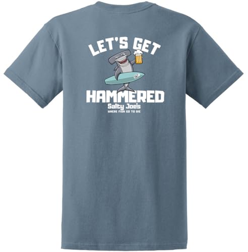 JOES SURF SHOP Salty Joe's Men's Let's Get Hammered Logo Cotton Tee-L-Stone Blue/c