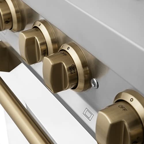 Zline Autograph Edition 30" 4.0 Cu. Ft. Dual Fuel Range With Gas Stove And Electric Oven In Stainless Steel With White Matte Door And Champagne Bronze Accents (Raz-Wm-30-Cb) #TOP6